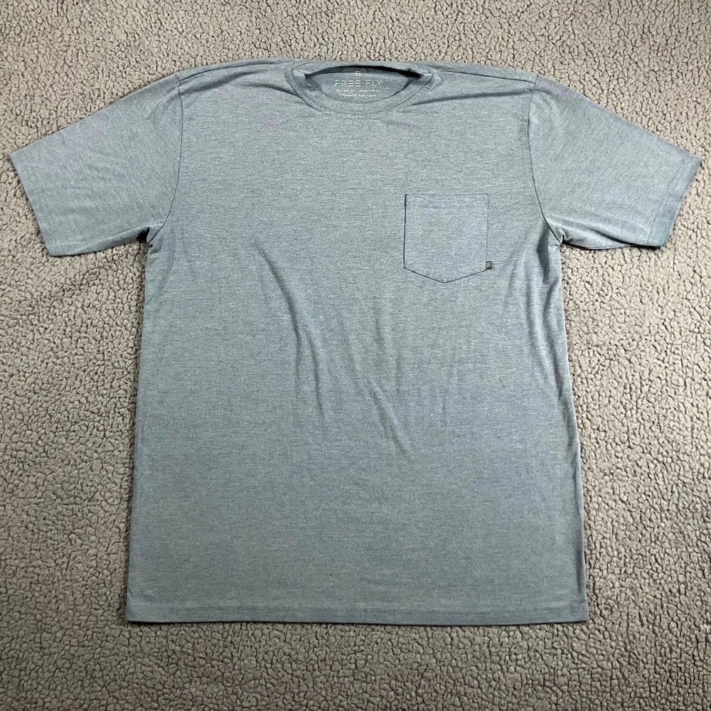 Free Fly Bamboo Pocket T-Shirt Mens XL Heather Blue Gray Short Sleeve Outdoor